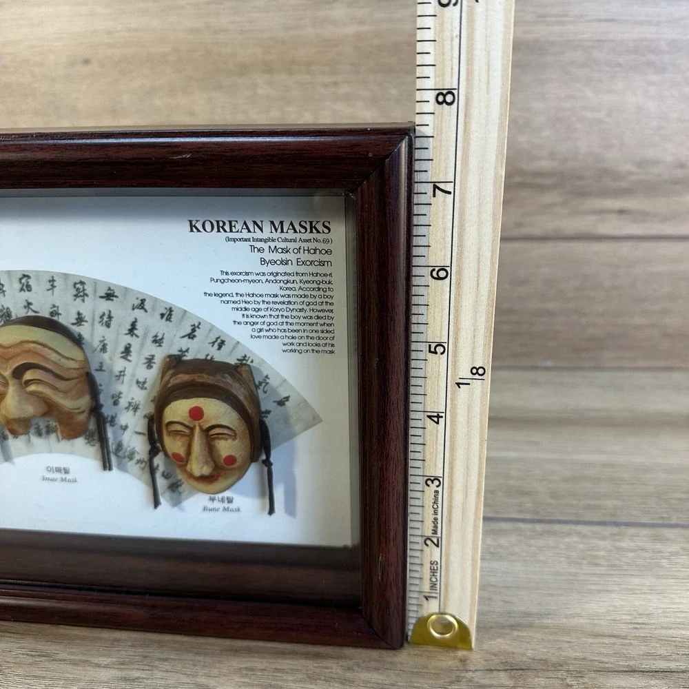 3 Korean Exorcism Masks Framed Shadowbox Yangban Imae Bune Hahoe Byeolsin‎ Koryo
